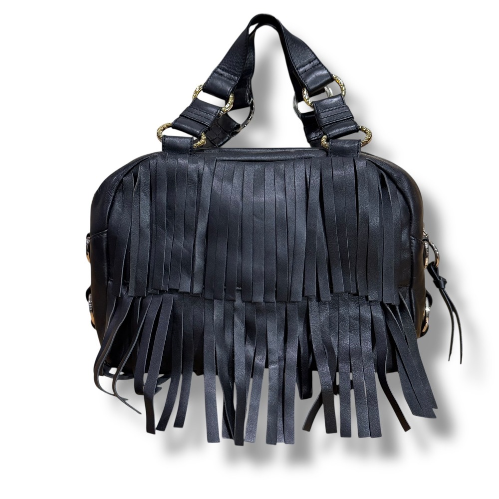 NWT Deadstock CBGB & OMFUG Genuine Leather Black Fringe Satchel Bag